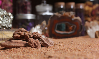 Desert Rose Rocks from Oklahoma on Australian Red Sand With Tigers Eye and Pyrite