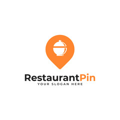 Food Pin Logo Concept For Restaurant Or Cafe
