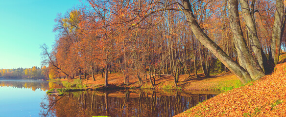 Autumn landscape with lake and trees