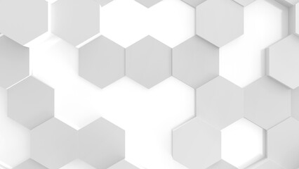 Abstract 3D geometric background, white grey hexagons shapes