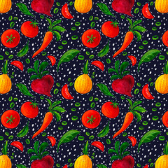 Fototapeta na wymiar seamless pattern vegetables on a dark background