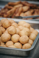 Trays of glutinous rice sesame balls called 