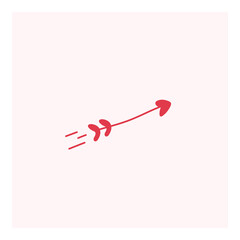 Cute arrow with a heart in a linear style. Cupid's arrow. Symbol of love. Design element for postcard, banner, poster for valentine's day. Wedding card.