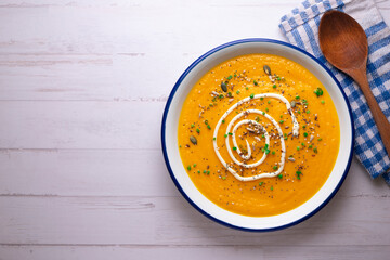 Cream of pumpkin with carrot. vegan recipe.