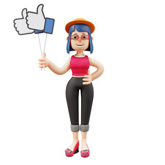 3d illustration. 3D Cool Pretty Lady character illustration showing a thumbs up. with a cute standing pose. and expressions of happy laughter. 3D Cartoon Character
