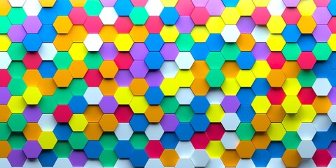 3D image of a decorative panel from multi-colored hexagons. Background and texture