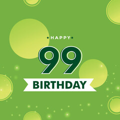 99th Birthday celebration with yellow-green circle isolated on green background. Premium design for poster, banner, greeting card, birthday party, happy birthday card, and celebration events. 