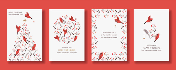 4 Holiday Card Set Of Cardinals And Berries