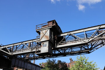 Fototapeta na wymiar an old overhead crane on an abandoned industrial site