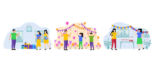 Obraz premium Birthday Party Scene Flat Bundle Design