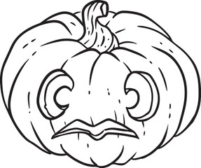 Jack-o-Lantern Halloween pumpkin. Cute scary carved pumpkin face cartoon icon. Hand drawn isolated lineart illustration for prints, designs, cards