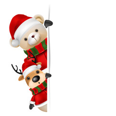 Fototapeta premium Cute teddy bear santa claus cartoon character.
