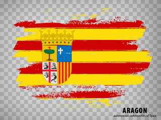 Flag of Aragon brush strokes. Flag Autonomous Community Aragon on transparent background for your web site design, app, UI. Kingdom of Spain. Stock vector.  EPS10.