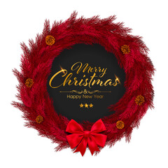 Red Christmas wreath wheel, circle frame isolated on background.