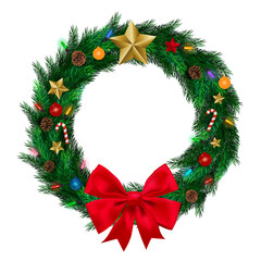 Christmas wreath wheel, circle frame isolated on background.