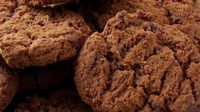 Delicious oatmeal cookies rotating. Close-up of fresh homemade cookies. Organic food. 4K, UHD