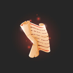 Cartoon magic scroll isolated on a dark background. Halloween.