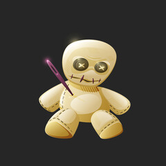 Cartoon voodoo doll. Dark magic. Halloween.