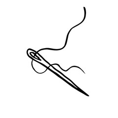 hand drawn black and white cartoon needle and thread