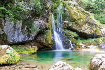 Long exposure Slap Virje waterfall in Bovec, Slovenia