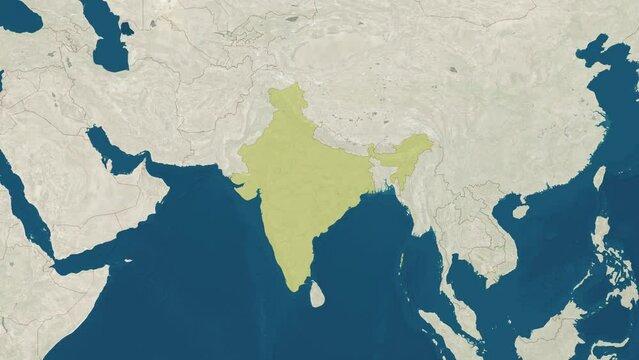 Zoom in to the map of India with text, textless, and with flag