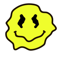 Smile yellow face sticker. melting smile. Vector illustration of smiling eyes and mouth stylized as paint running down or simulating melting.