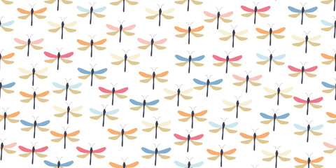 Seamless baby dragonfly pattern in pastel colors. Great for printing on fabric and paper.