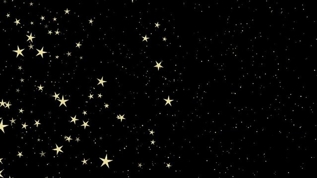Falling golden stars. Black background. Overlay. Abstract stars for party, birthday. 29,97 fps