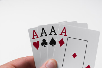 playing cards four aces on white
