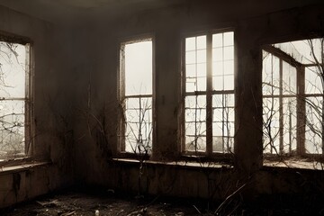 Fototapeta na wymiar A ruined asylum, spooky and haunted. 