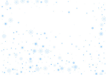 Snowflakes. Snow, snowfall. Falling scattered blue snowflakes on a white background. Vector
