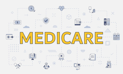 medicare concept with icon set with big word or text on center