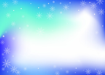 Snowflakes. Snow, snowfall. Falling scattered white snowflakes on a white-blue gradient background. Vector