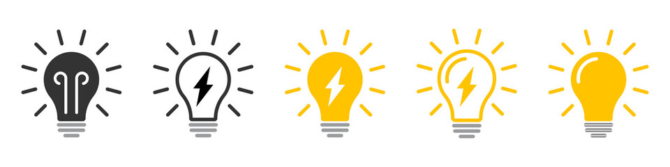 Bulb line icon collection. Idea lamp icon set.