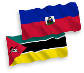 Flags of Republic of Mozambique and Republic of Haiti on a white background