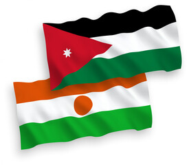 Flags of Republic of the Niger and Hashemite Kingdom of Jordan on a white background
