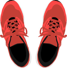 上から見た赤いスニーカーのベクターイラスト