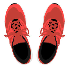 上から見た赤いスニーカーのイラスト