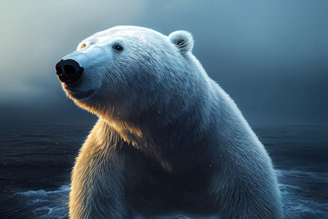 Fototapeta premium Polar bear on iceberg on drift ice in Antarctica nature habitat. Wildlife scene from nature and animal behavior in Antarctica. White bear, Ursus maritimus species. 3D illustration and digital painting