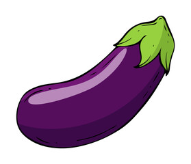 Colorful eggplant with black contour on white background