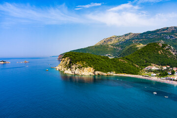 Montenegro. Coast of the Adriatic Sea. Summer. Tourist season. Drone. Aerial view