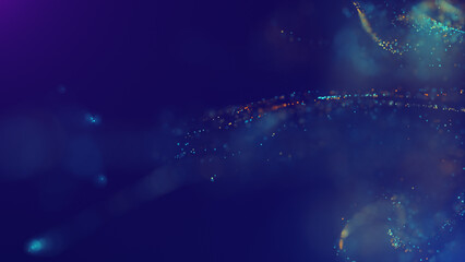 3D rendering of a multicolored, vibrant, abstract cloud of particles in space