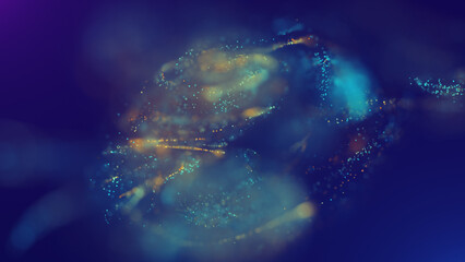 3D rendering of a multicolored, vibrant, abstract cloud of particles in space