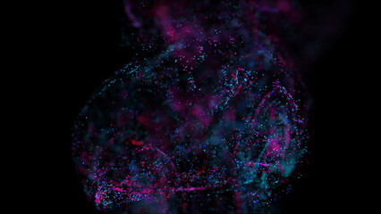 3D rendering of a multicolored, vibrant, abstract cloud of particles in space