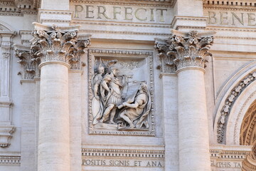 Trevi Fountain Detail with Low Relief Depicting Agrippa in Rome, Italy