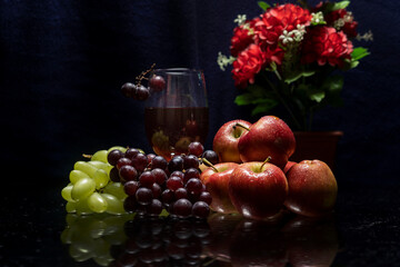 still life with grapes and wine