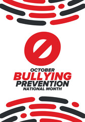 National Bullying Prevention Month in October. Stop bullying. Annual nationwide campaign to keep all youth safe from bullying. Orange color. Poster, card, banner, background. Vector illustration