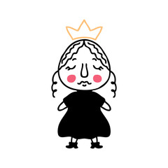 Cute little princess doodle isolated vector illustration. Perfect for posters, greeting cards, tee, logo and print.