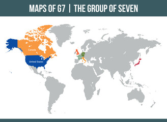 G7 Maps. Group of Seven. Canada France Germany Italy Japan United Kingdom And United States
