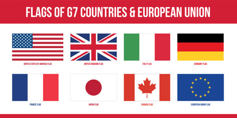 G7 Flags. Group of Seven Flags. Canada France Germany Italy Japan United Kingdom United States & EU